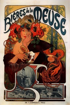  Bieres Art - Bieres de la Meuse 1897 Czech Art Nouveau distinct Alphonse Mucha